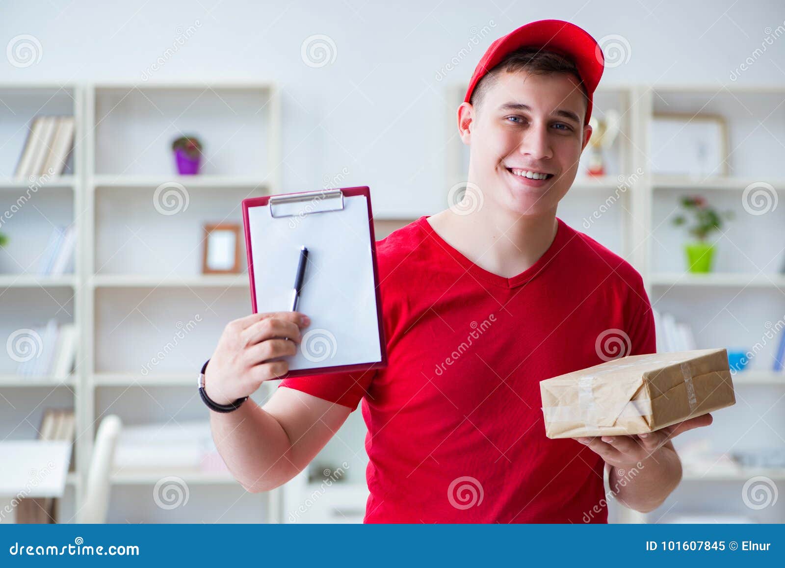 The Post Man Delivering a Parcel Package Stock Image Image of happy