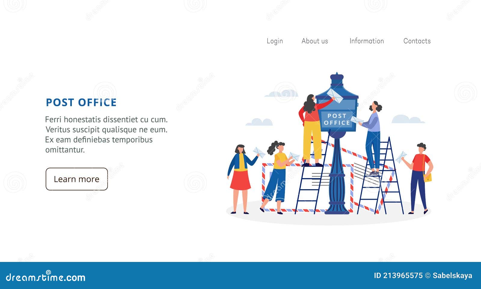 Post Office site Layout with People Sending Mail, Flat Vector