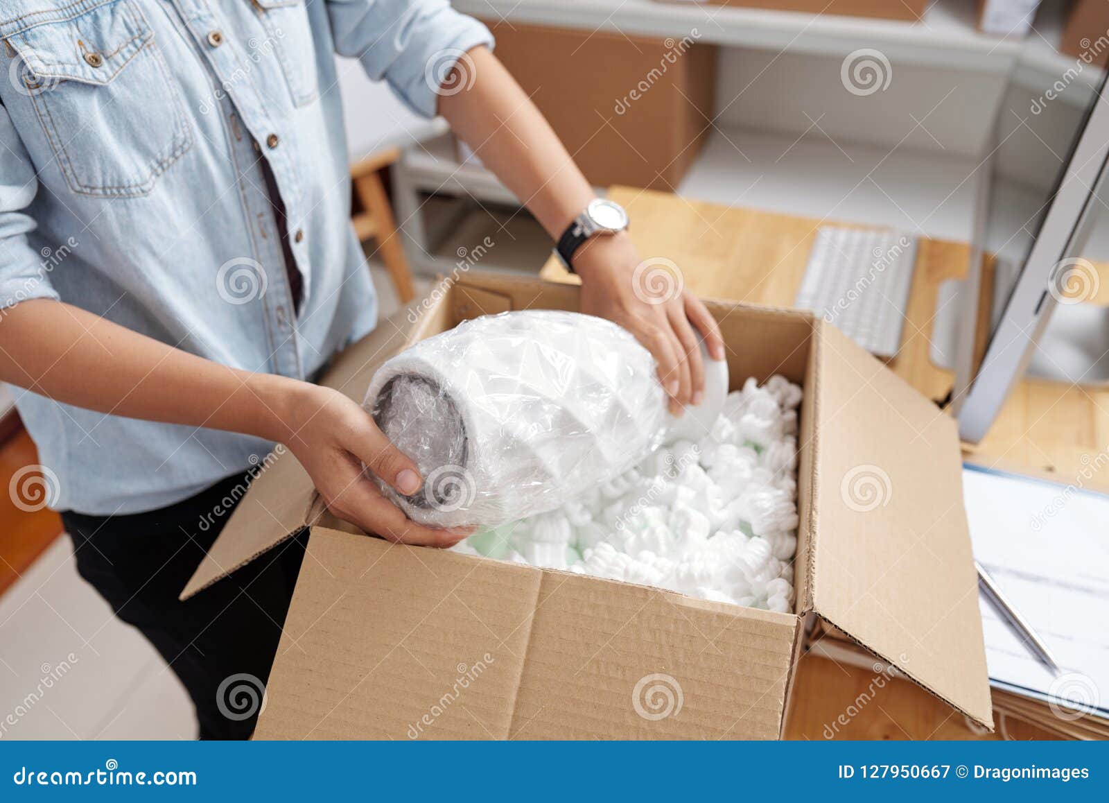 Packing process stock image. Image of vase, pettels 127950667