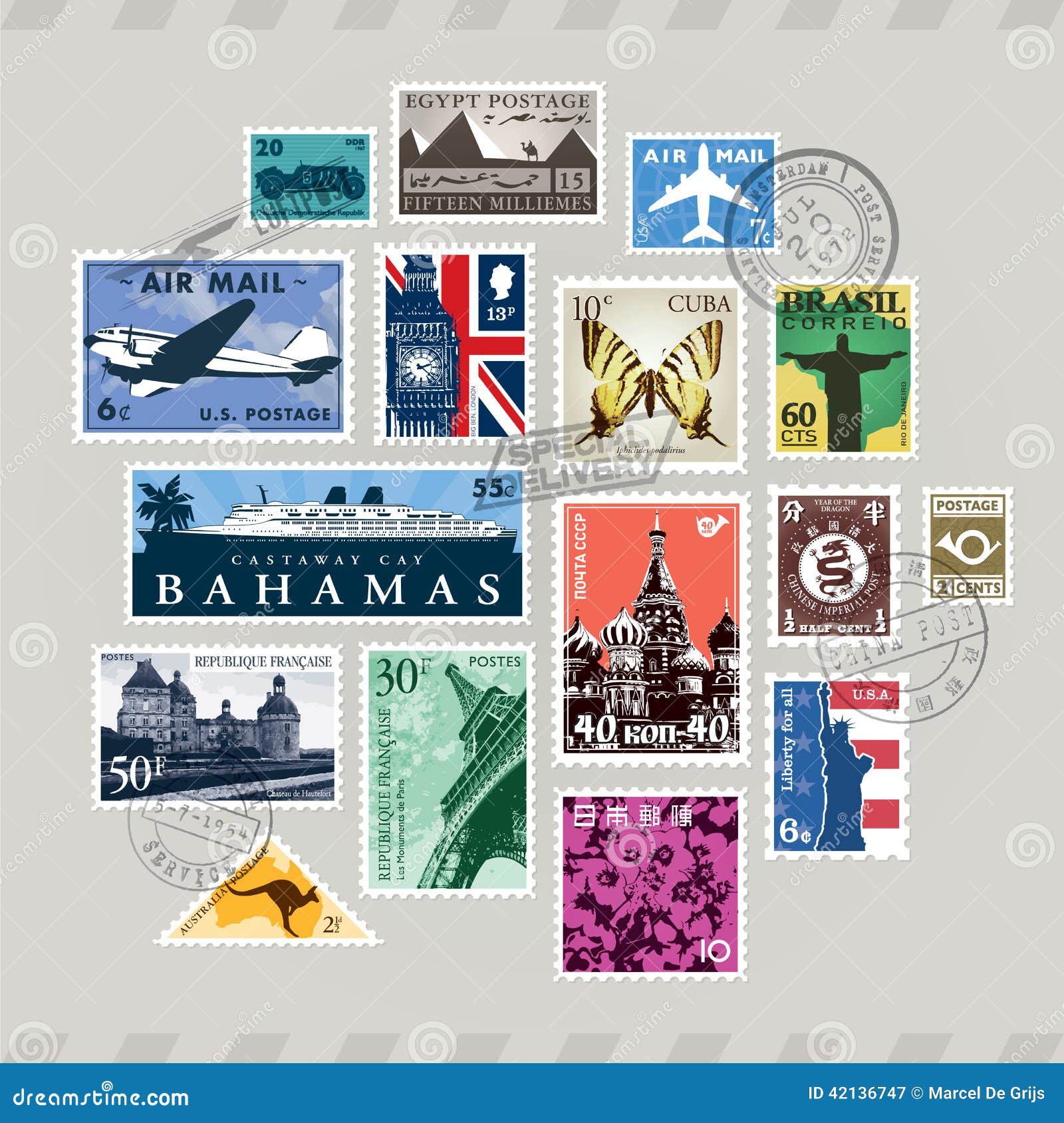 Post stamps stock vector. Illustration of england, locations - 42136747