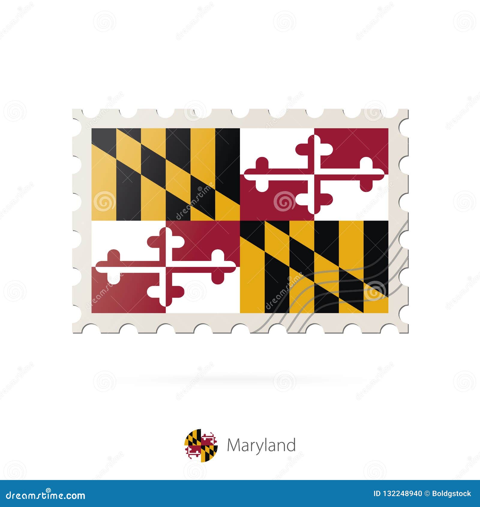 Postage Stamp with the Image of Maryland State Flag Stock Vector