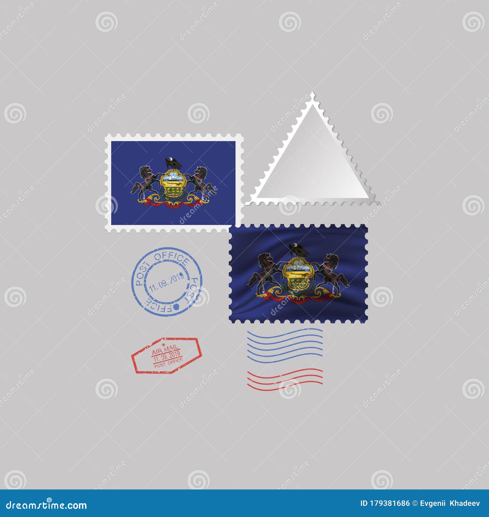 postage stamp with the image of pensilvania state flag. 