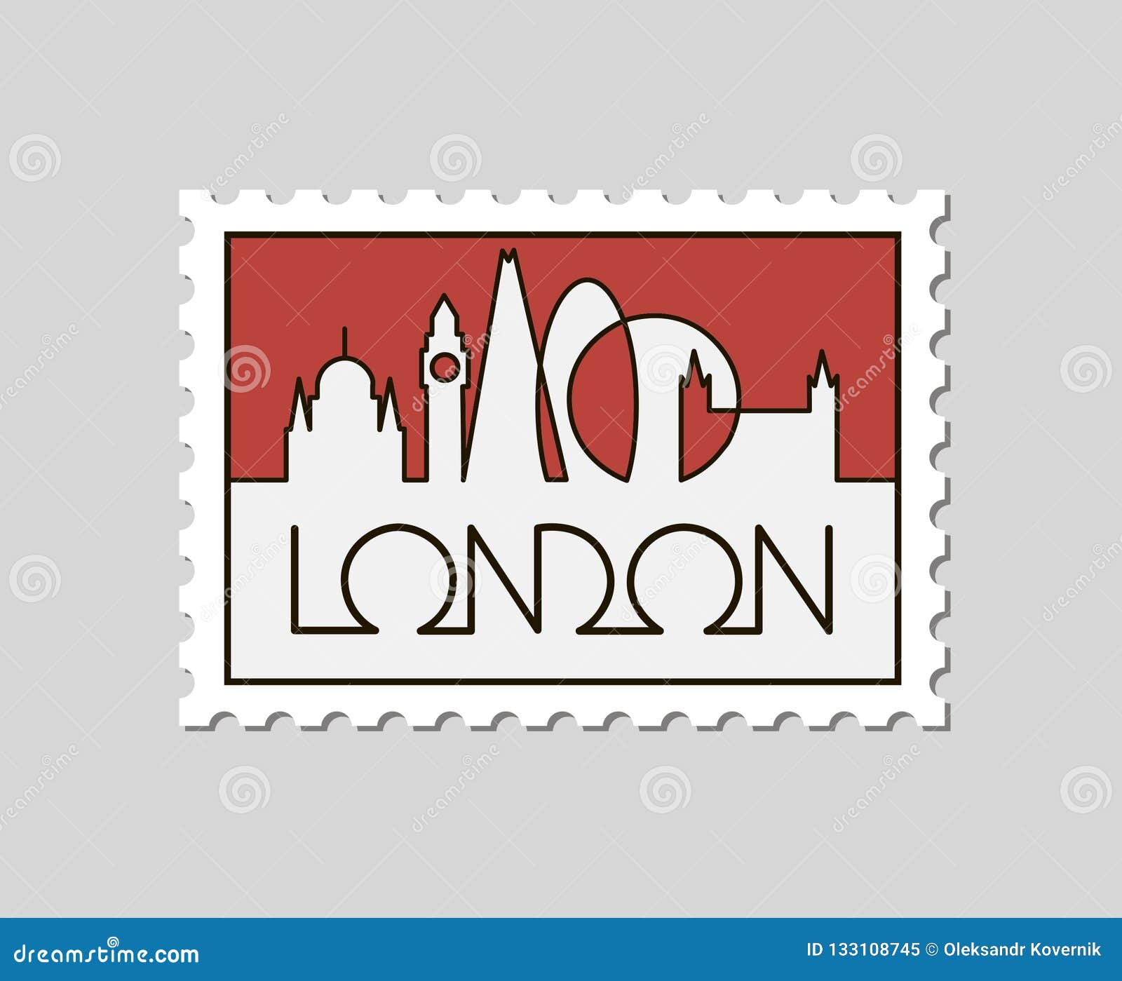 Postage stamp with London stock vector. Illustration of downtown