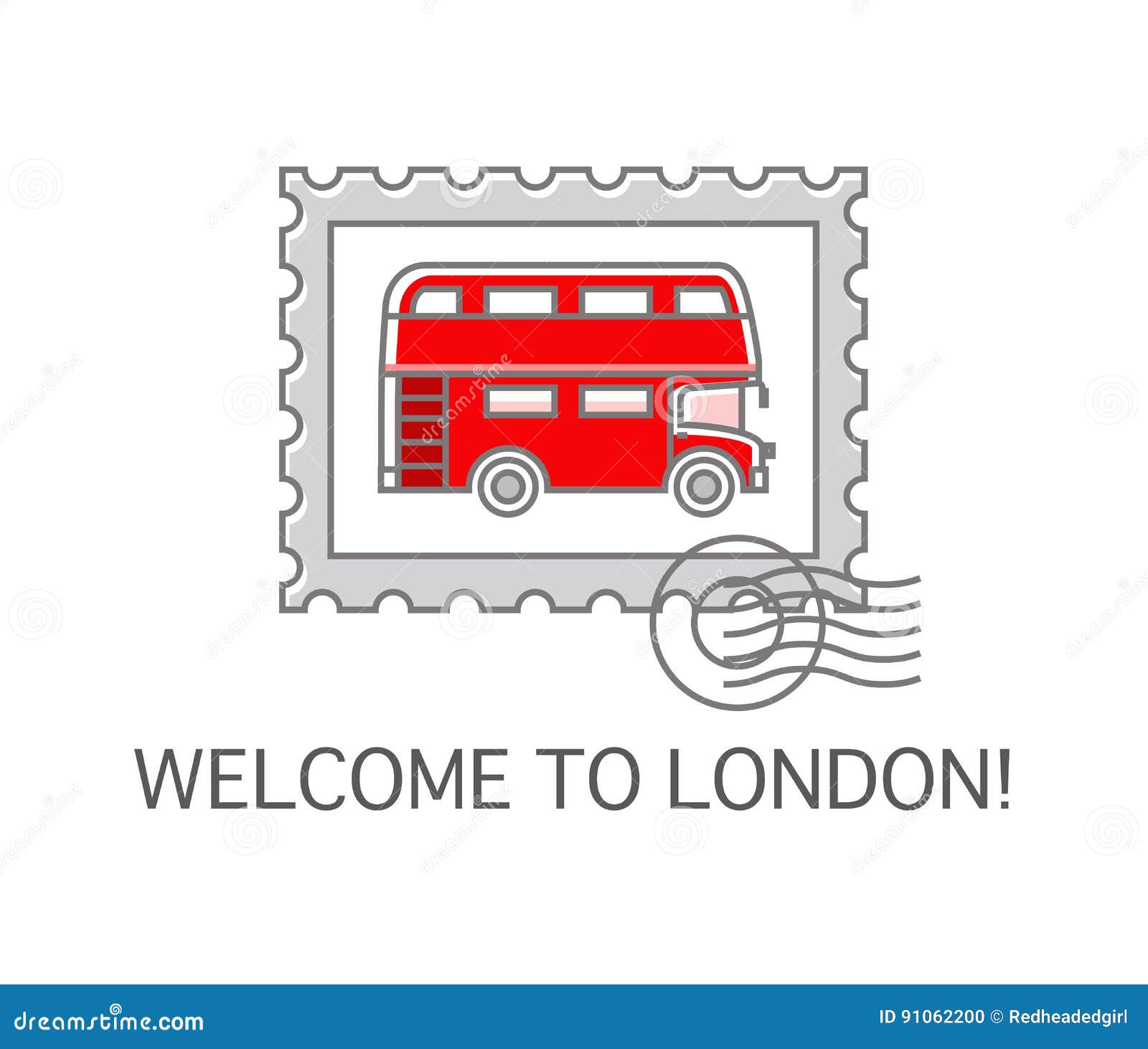 A Postage Stamp with London Double Decker Stock Vector Illustration