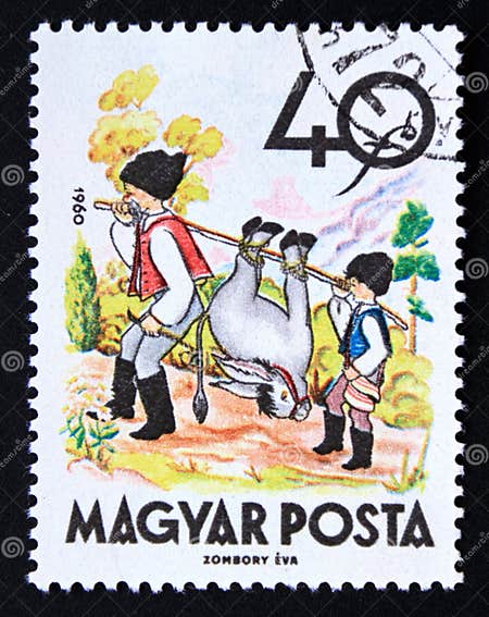 Postage Stamp Magyar Hungary 1960 the Miller His Son and the Donkey Postage Stamp Magyar Hungary 1960 the Miller His Son and the Donkey