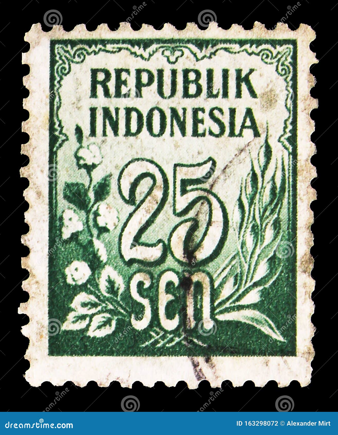 Postage Stamp Printed in Indonesia Shows Rice and Cotton, 25 Indonesian