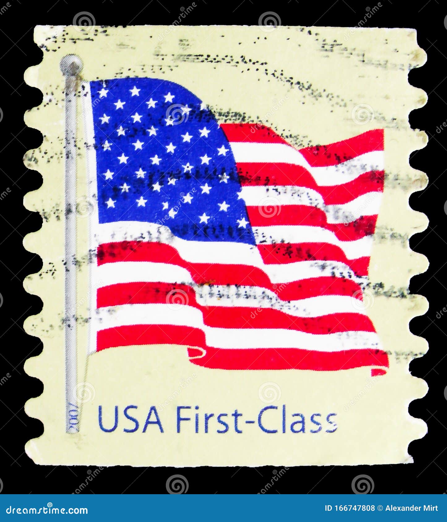 Postage Stamp Printed in USA Shows Flag Stamp, First Class - No Face