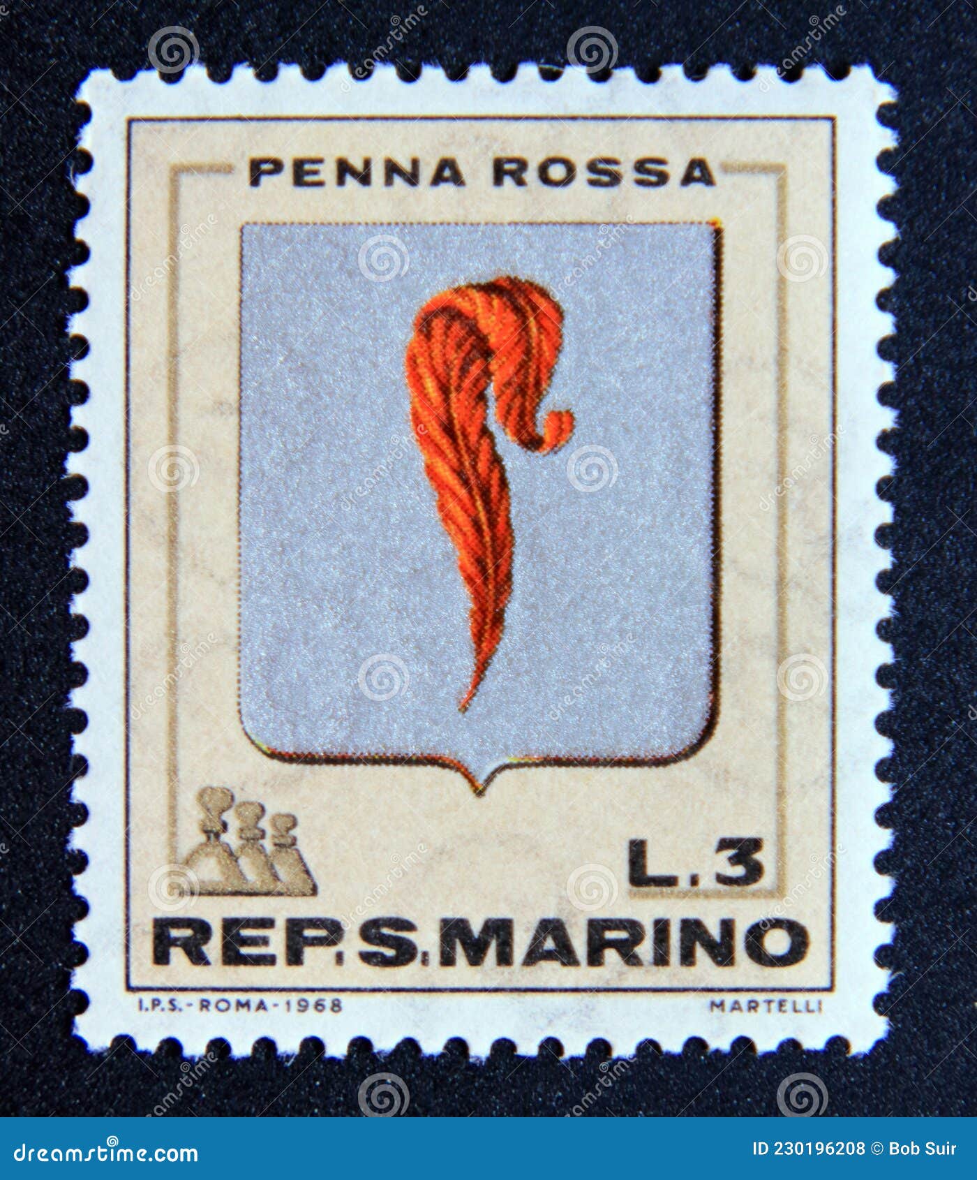 Postage Stamp San Marino, 1968. Penna Rossa Editorial Stock Photo - Image  of historic, label: 230196208