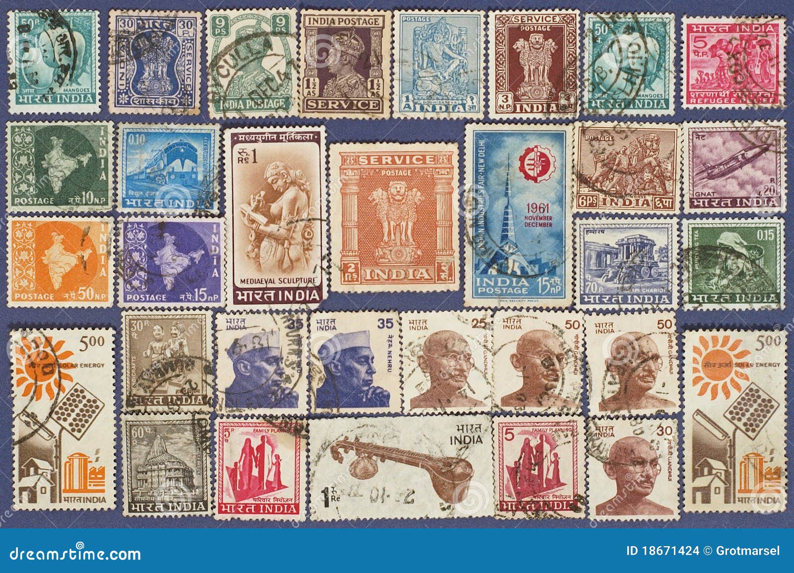 Postage stamps of India. editorial stock image. Image of close - 18671424