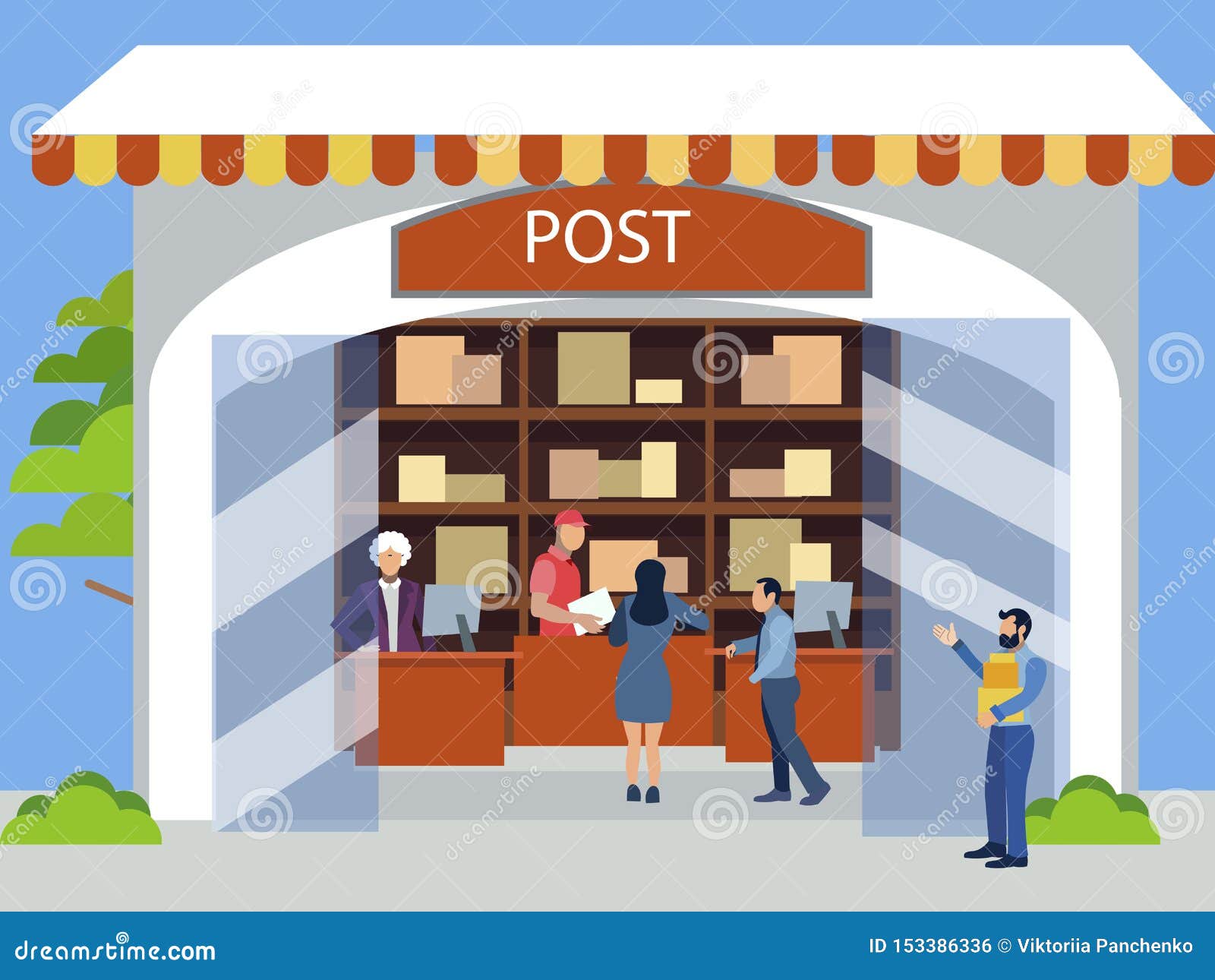 Postal Office. Receiving Postal Parcels, Shipments. in Minimalist Style  Stock Vector - Illustration of letter, airmail: 153386336