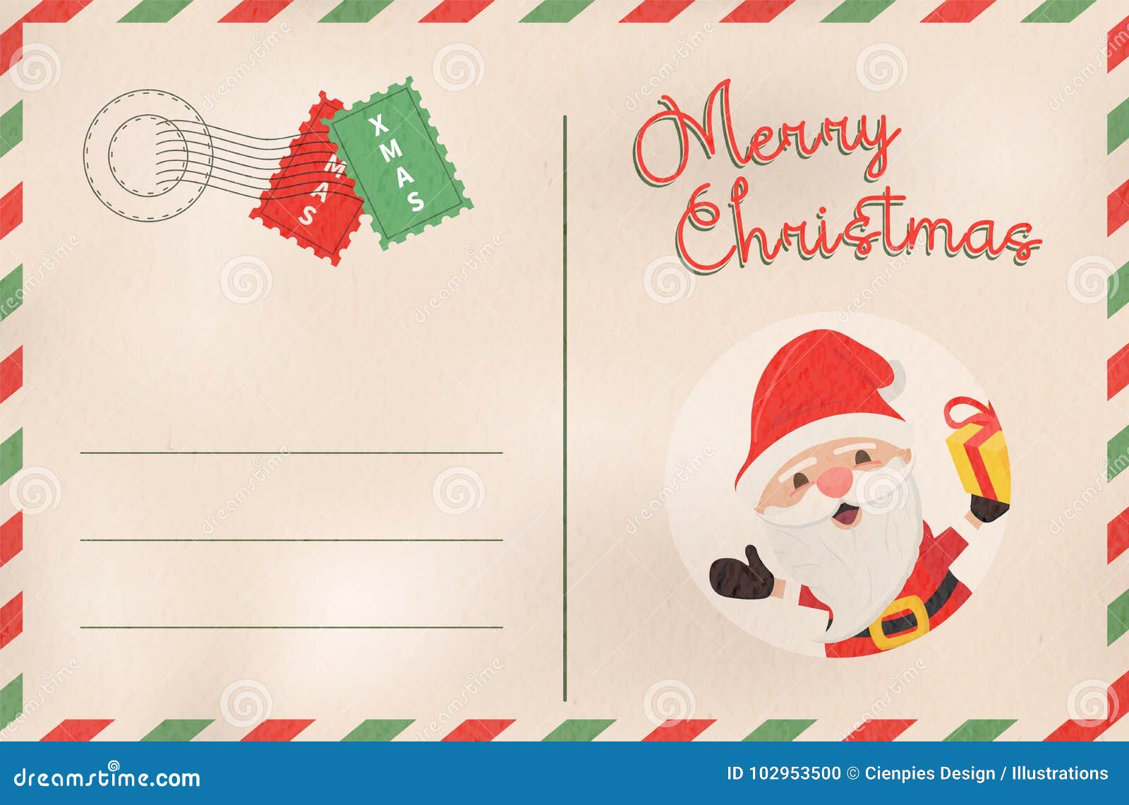reputación reacción Senador Postal Retra Del Día De Fiesta De Papá Noel De La Feliz Navidad Ilustración  del Vector - Ilustración de navidad, airmail: 102953500