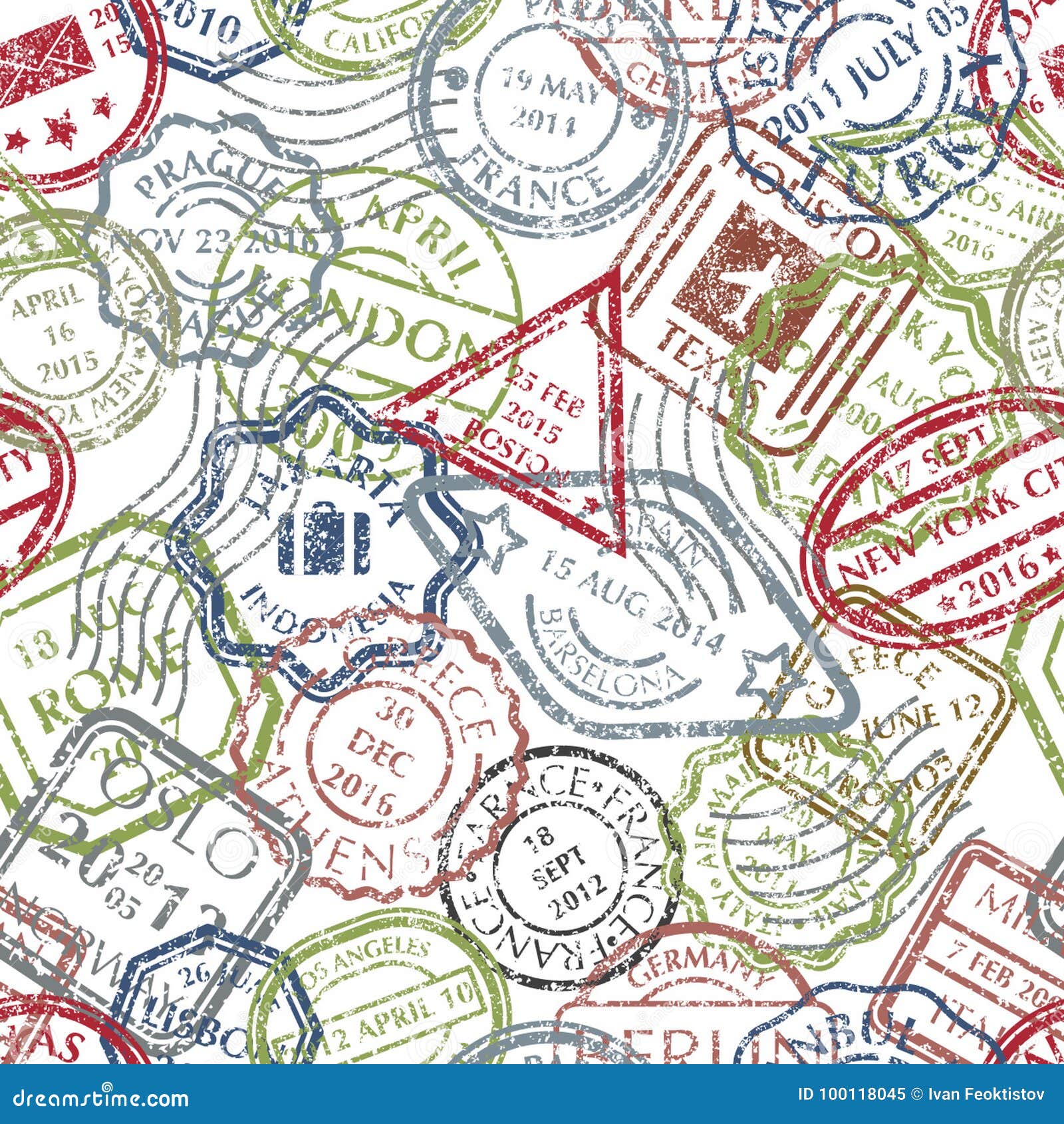 Postal stamps pattern stock vector. Illustration of passport 100118045