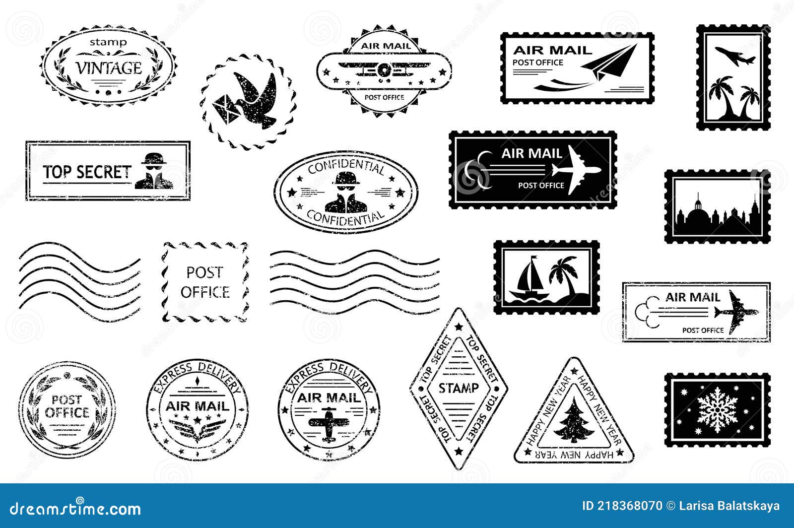 Retro postal stamps mail post office air Vector Image