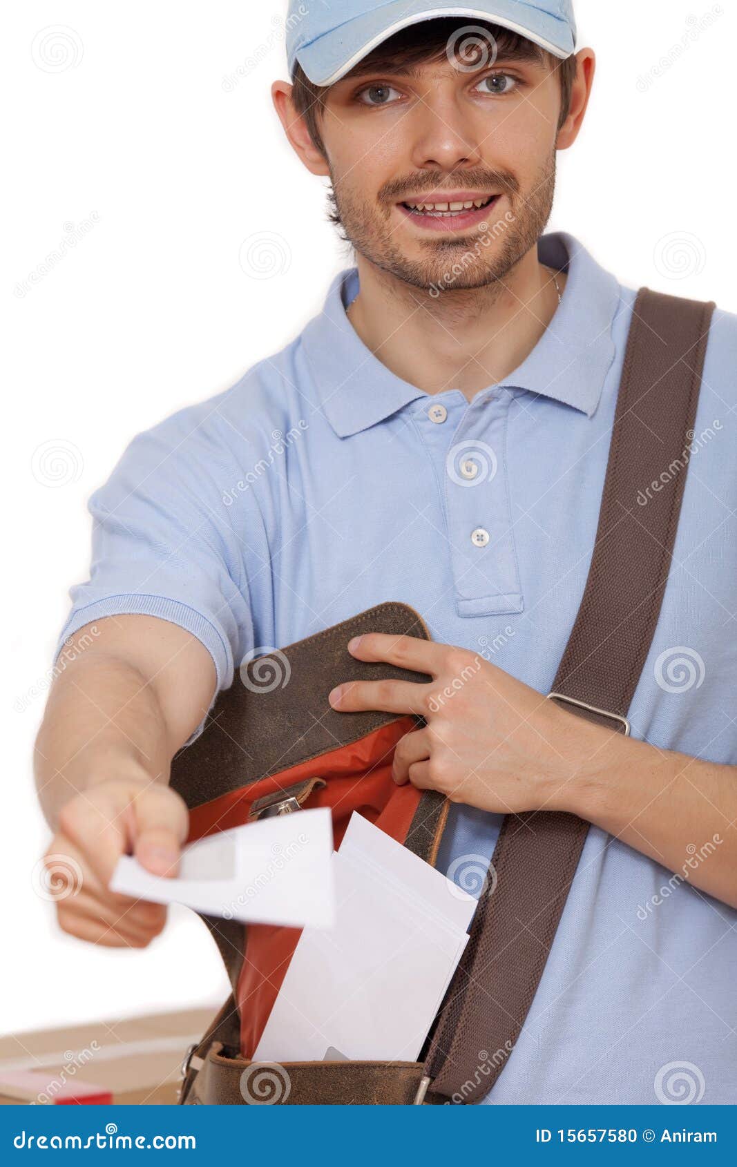 Postal worker with letters stock photo. Image of smiling 15657580