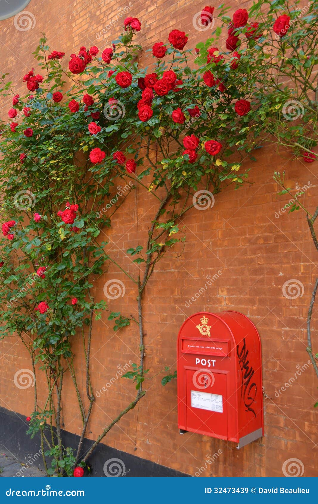 Postbox with red flowers stock image. Image of flowers 32473439