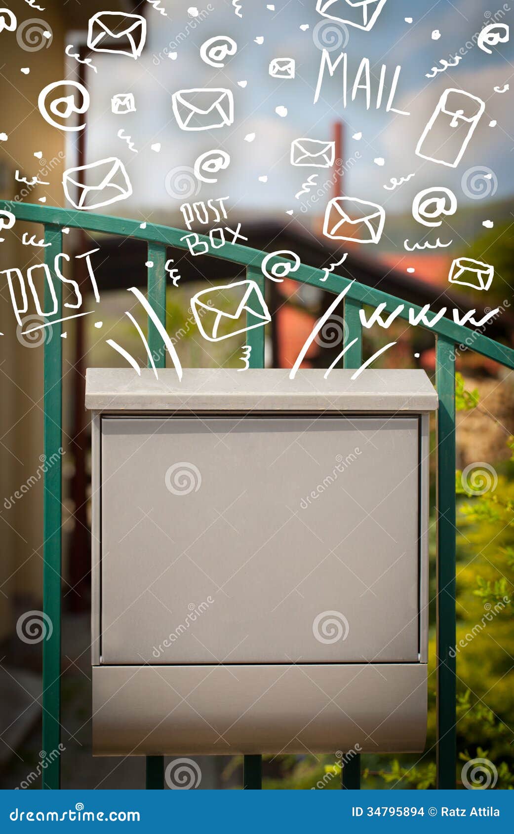 Postbox with White Hand Drawn Mail Icons Stock Photo Image of package