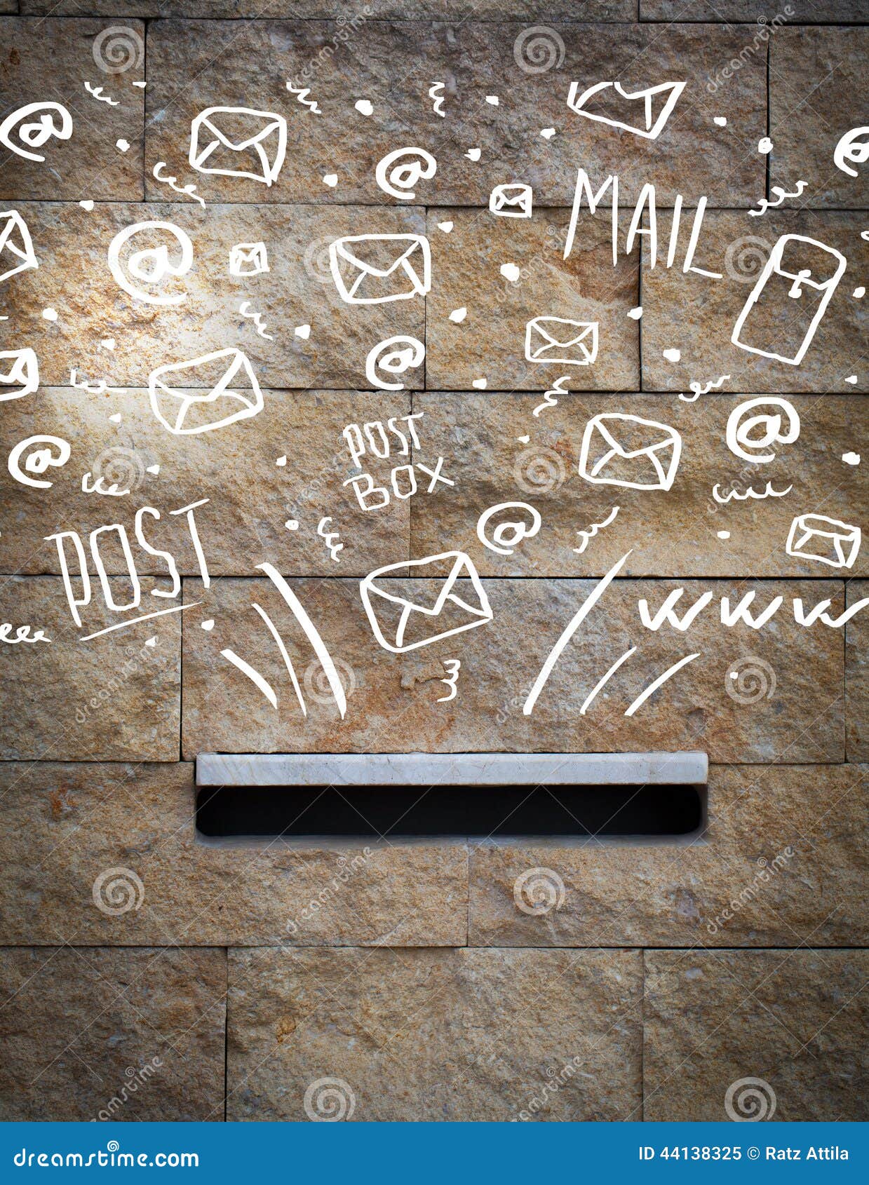 Postbox with White Hand Drawn Mail Icons Stock Image Image of card