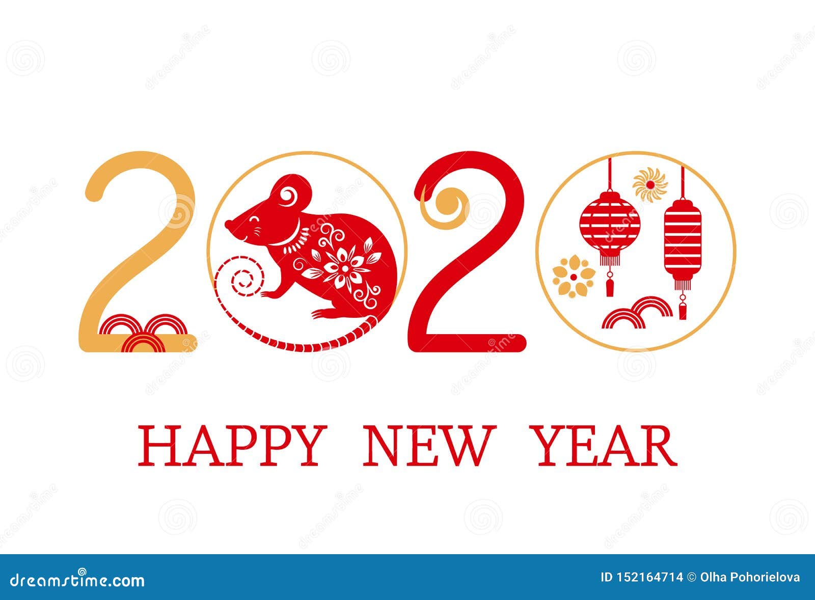 Postcard With The Chinese New Year 2020 Rat On The Astrological Calendar. Flat ...