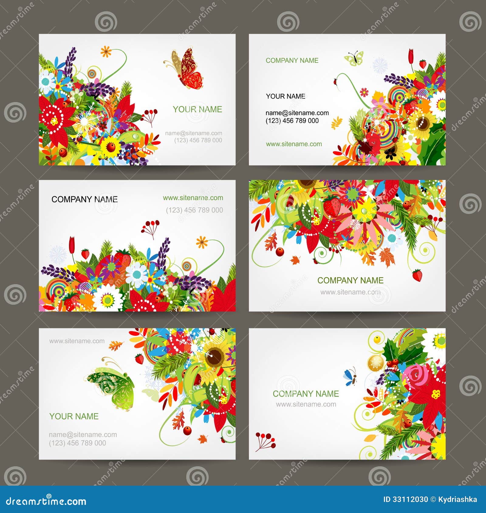 Postcard Collection with Floral Bouquet for Your Stock Vector