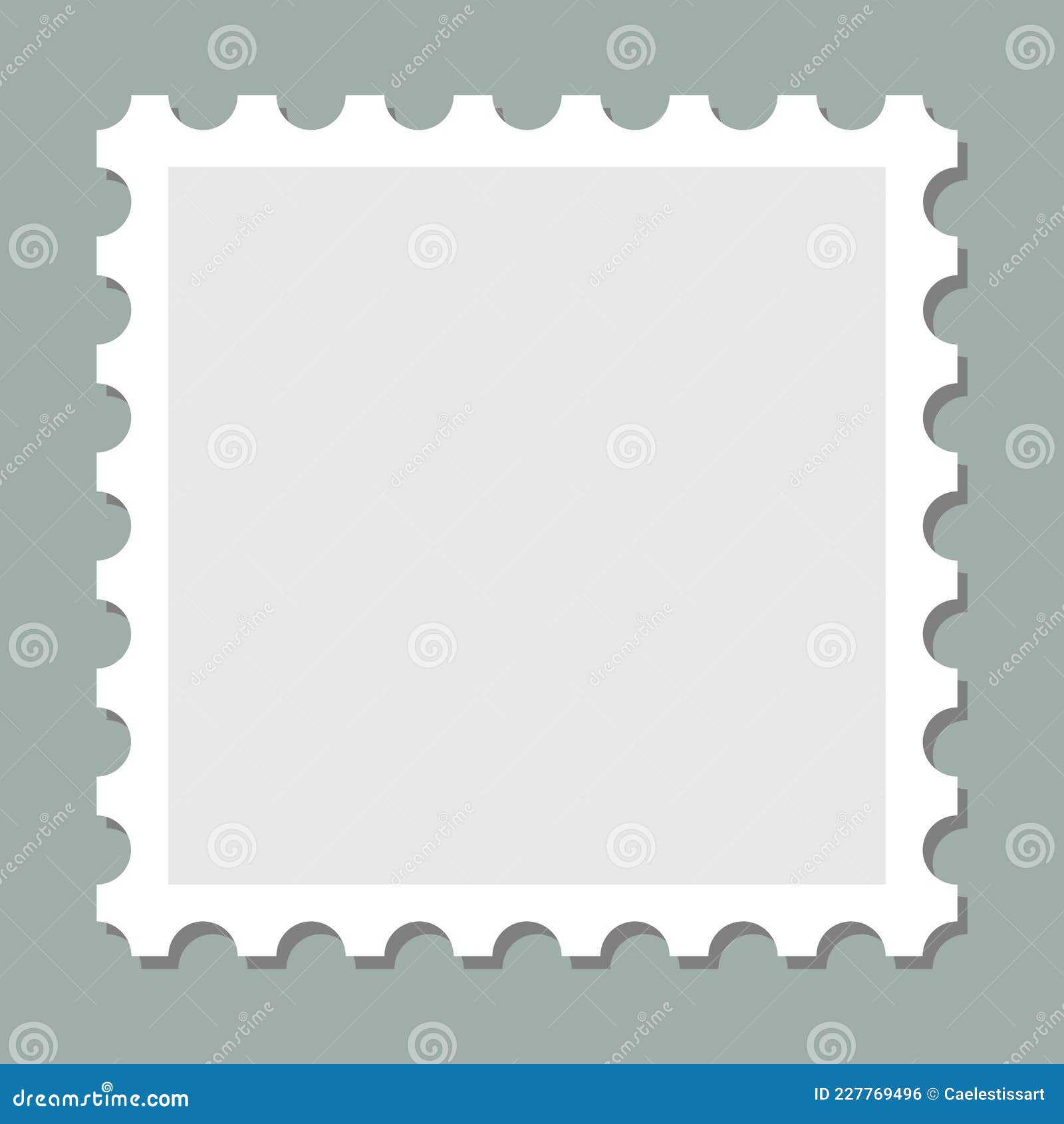 Postcard Empty Stamp Frame Vector. Square Toothed Border Blank