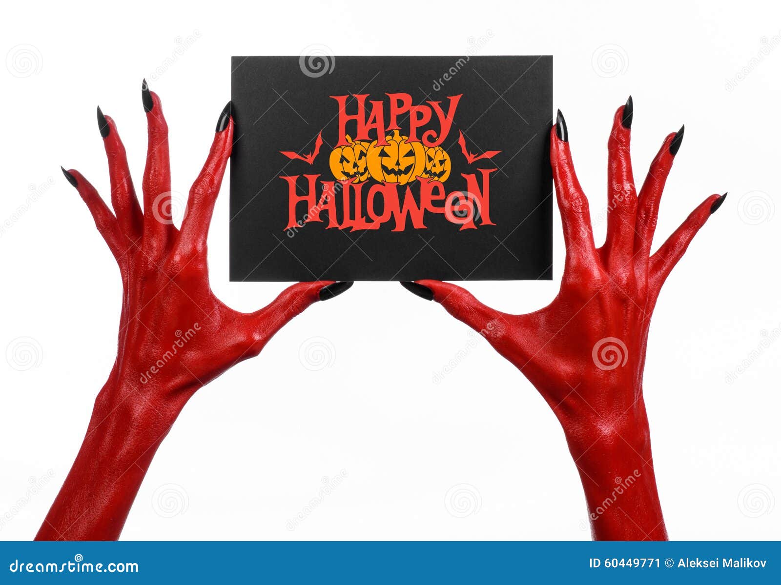 Postcard And Happy Halloween Theme: Red Devil Hand With ...