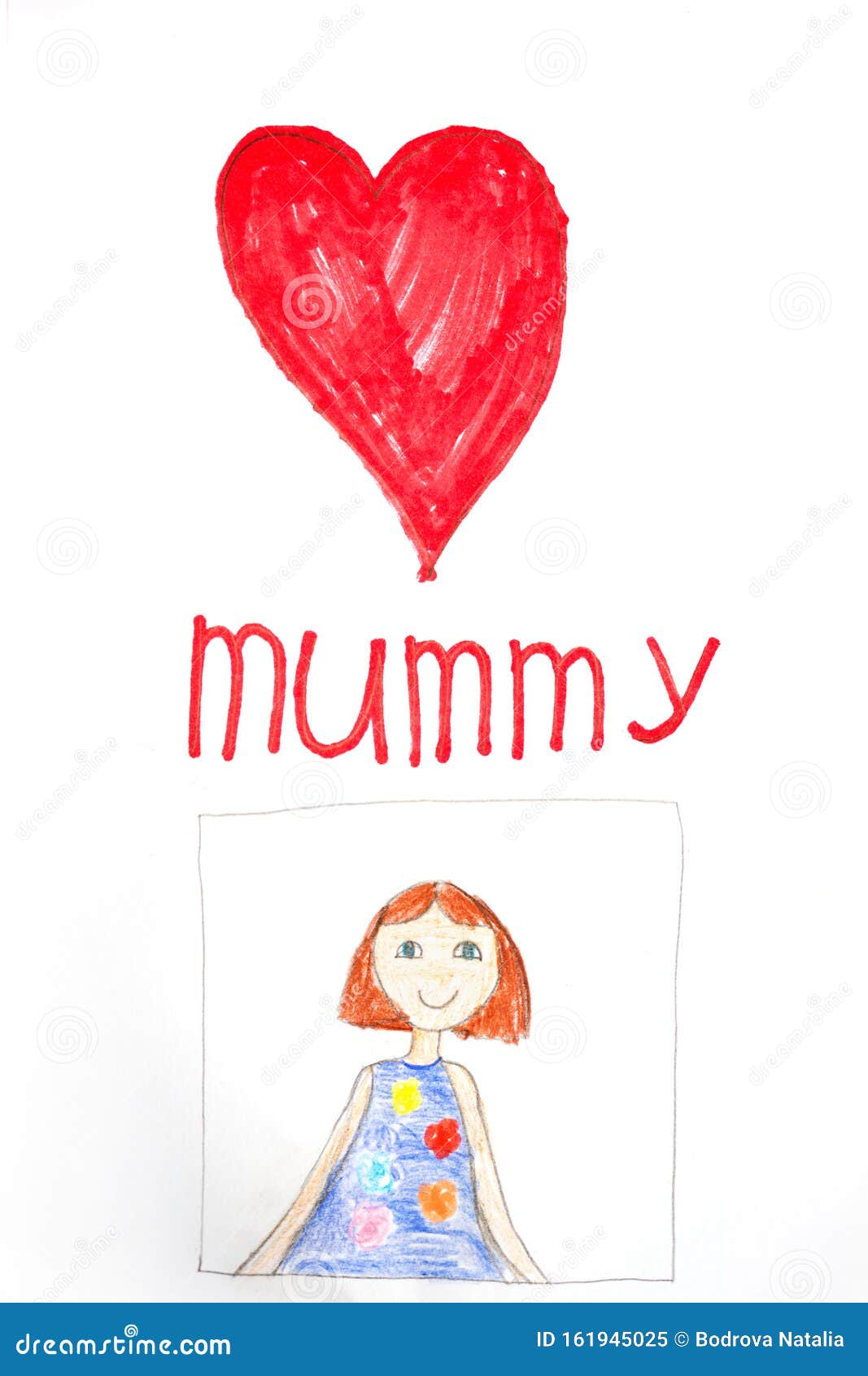 postcard made by a child. drawng mom for mother`s day.