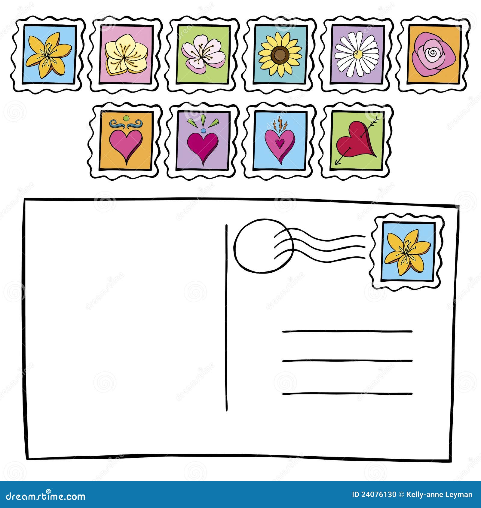 Postcard With Postage Stamps Doodle Stock Photo Image 24076130