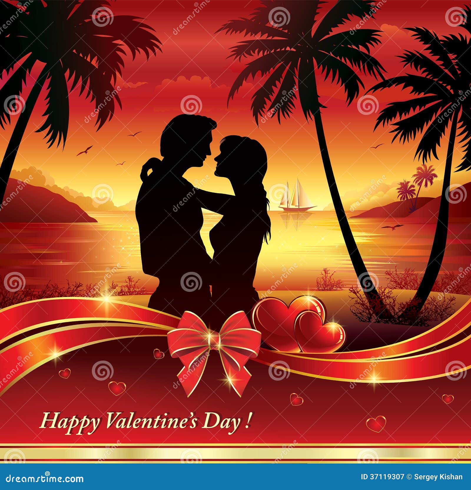 Postcard With Silhouette Of A Pair Of Lovers Of Gu Stock Vector