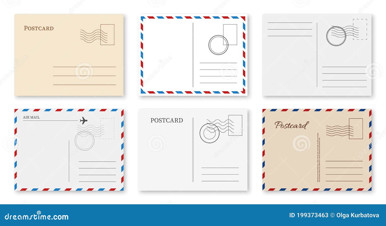 postcard template. blank vintage postal card with post stamp for greeting message, invitation letter posting report of