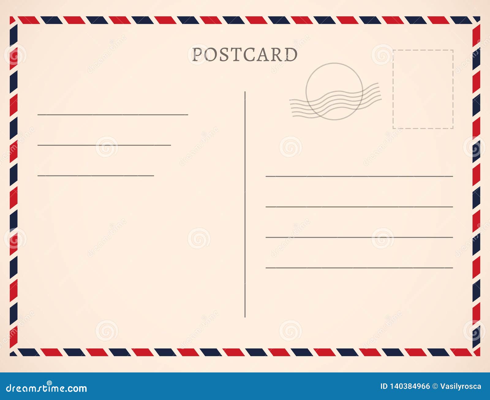 Postcard Template Paper White Texture. Vector Postcard Empty Mail In Postcard Mailer Template