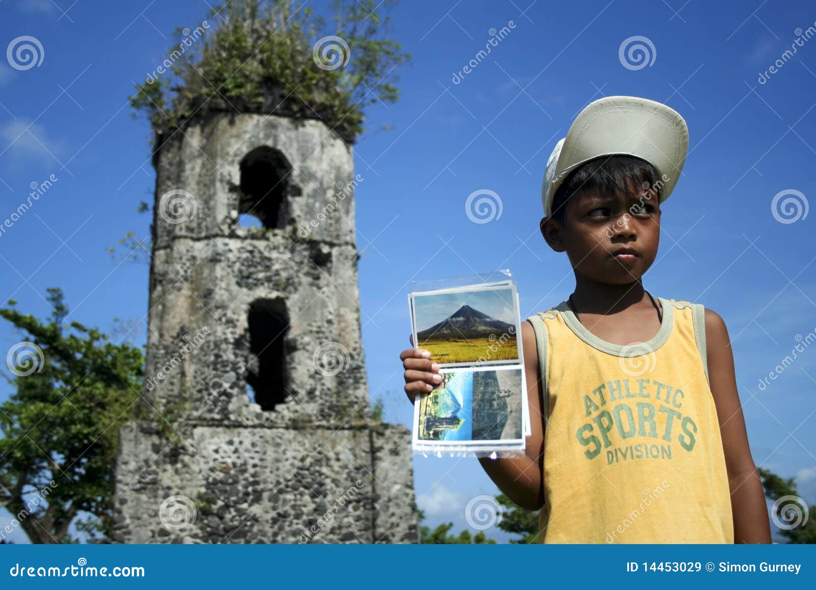 Postcard Vendor Cagsawa Church Philippines Editorial Stock Image
