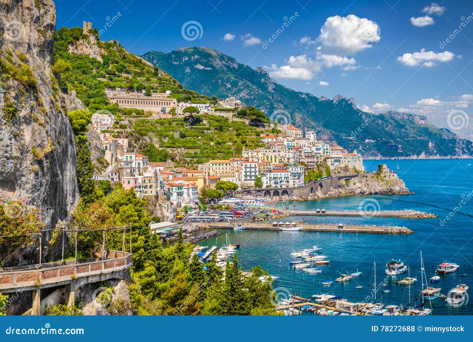postcard view of amalfi, amalfi coast, campania, italy