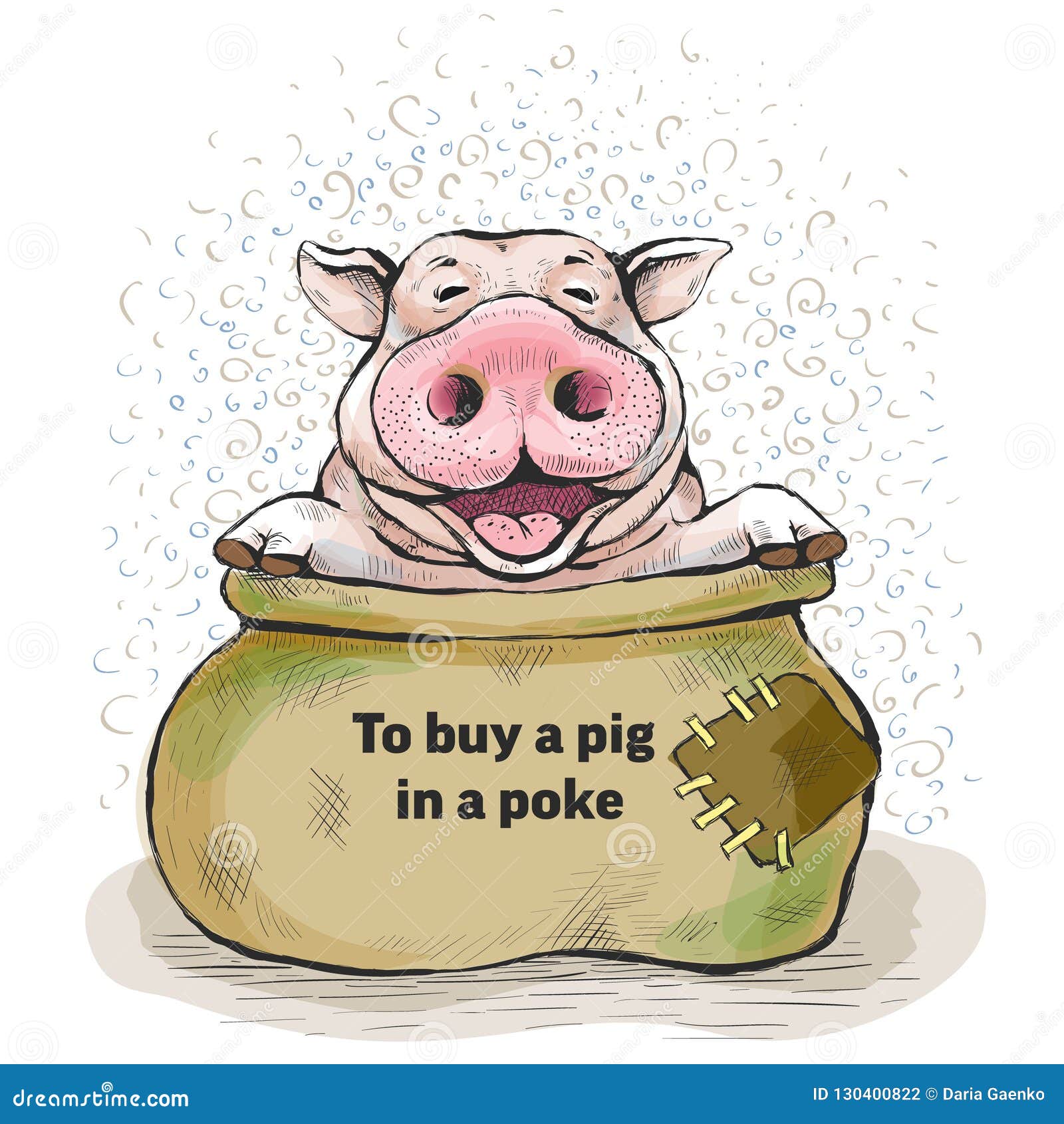 Postcards With A Piglet To Buy A Pig In A Poke Stock Vector buy-a-pig-in-a-poke-means-to-buy-something-without-seeing-it-or