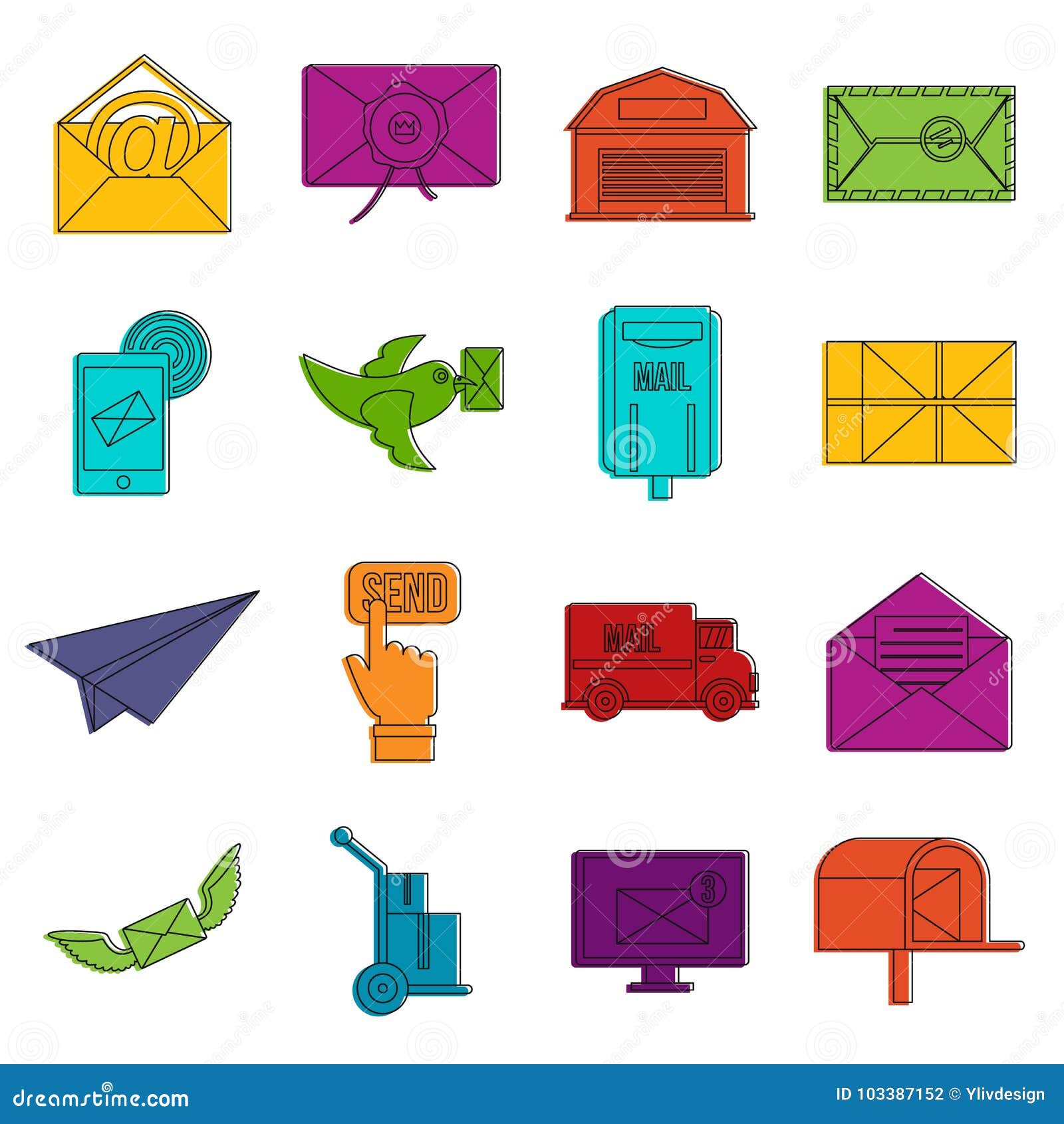 poste service icons doodle set