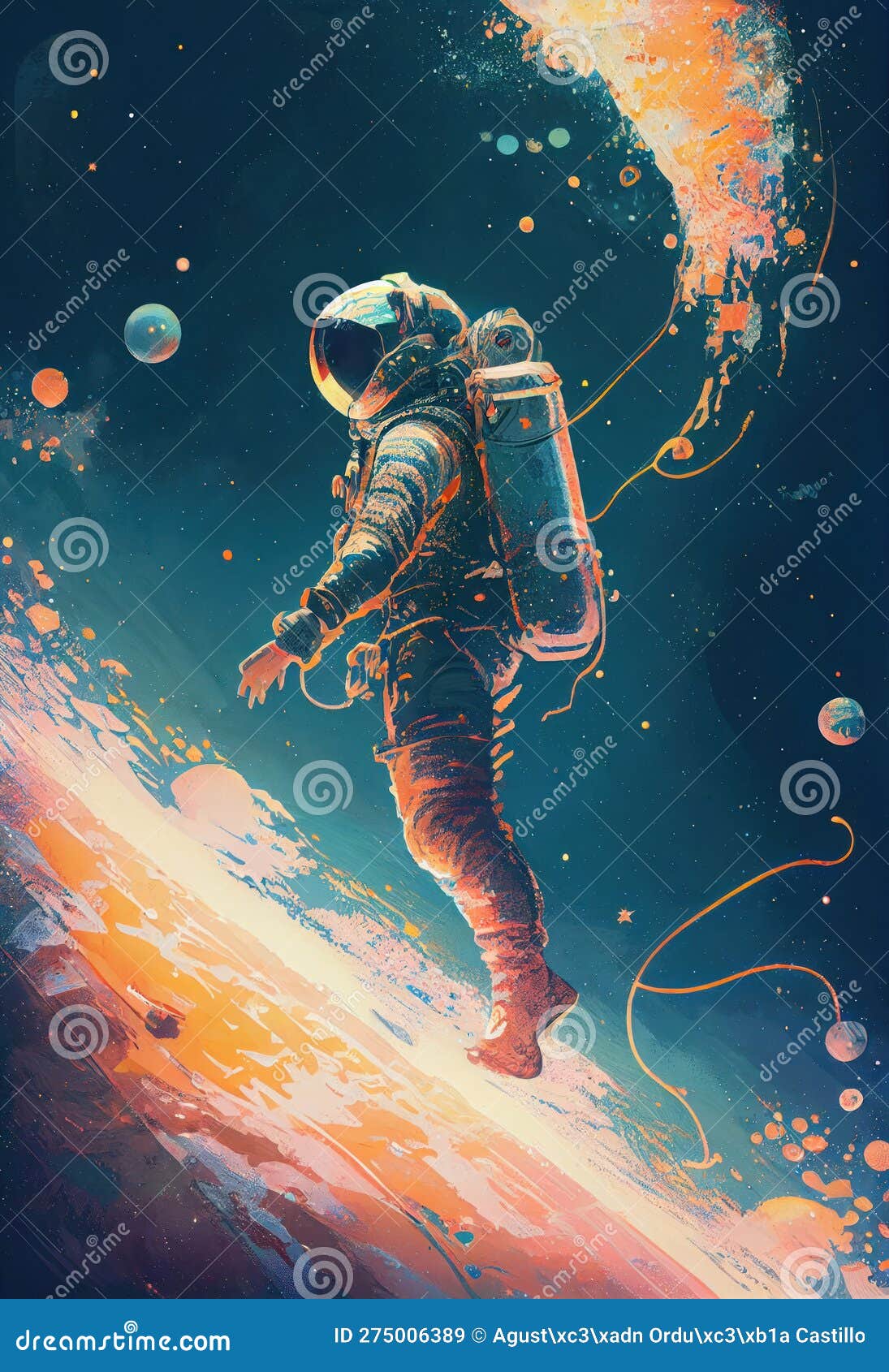 a poster of an astronaut floating in space.