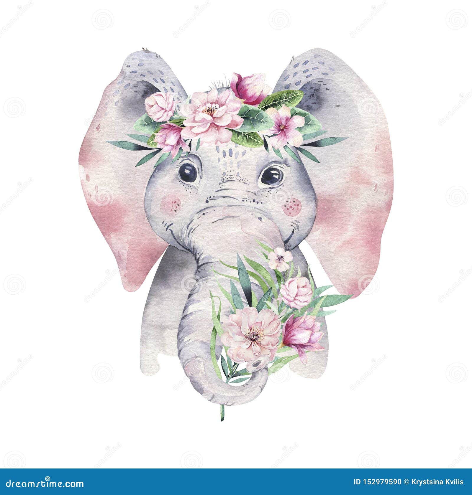 a poster with a baby elephant. watercolor cartoon elephant tropical animal . jungle exotic summer print.