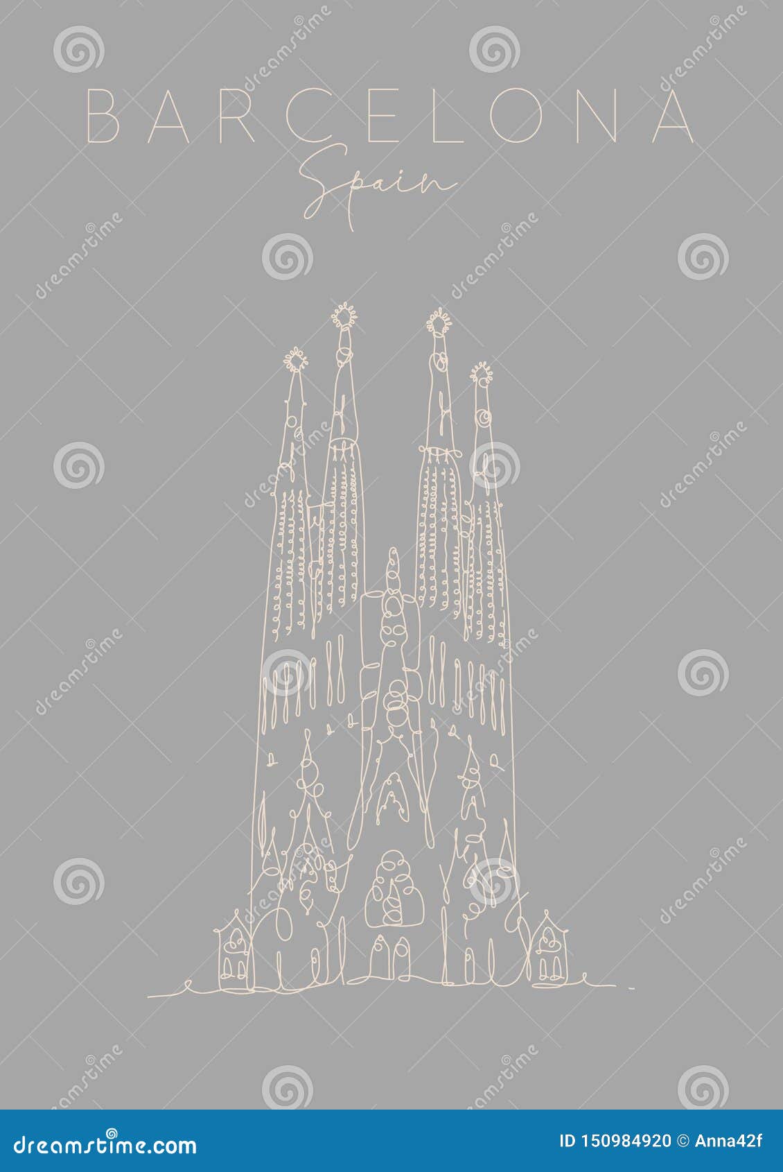 poster barcelona sagrada familia grey