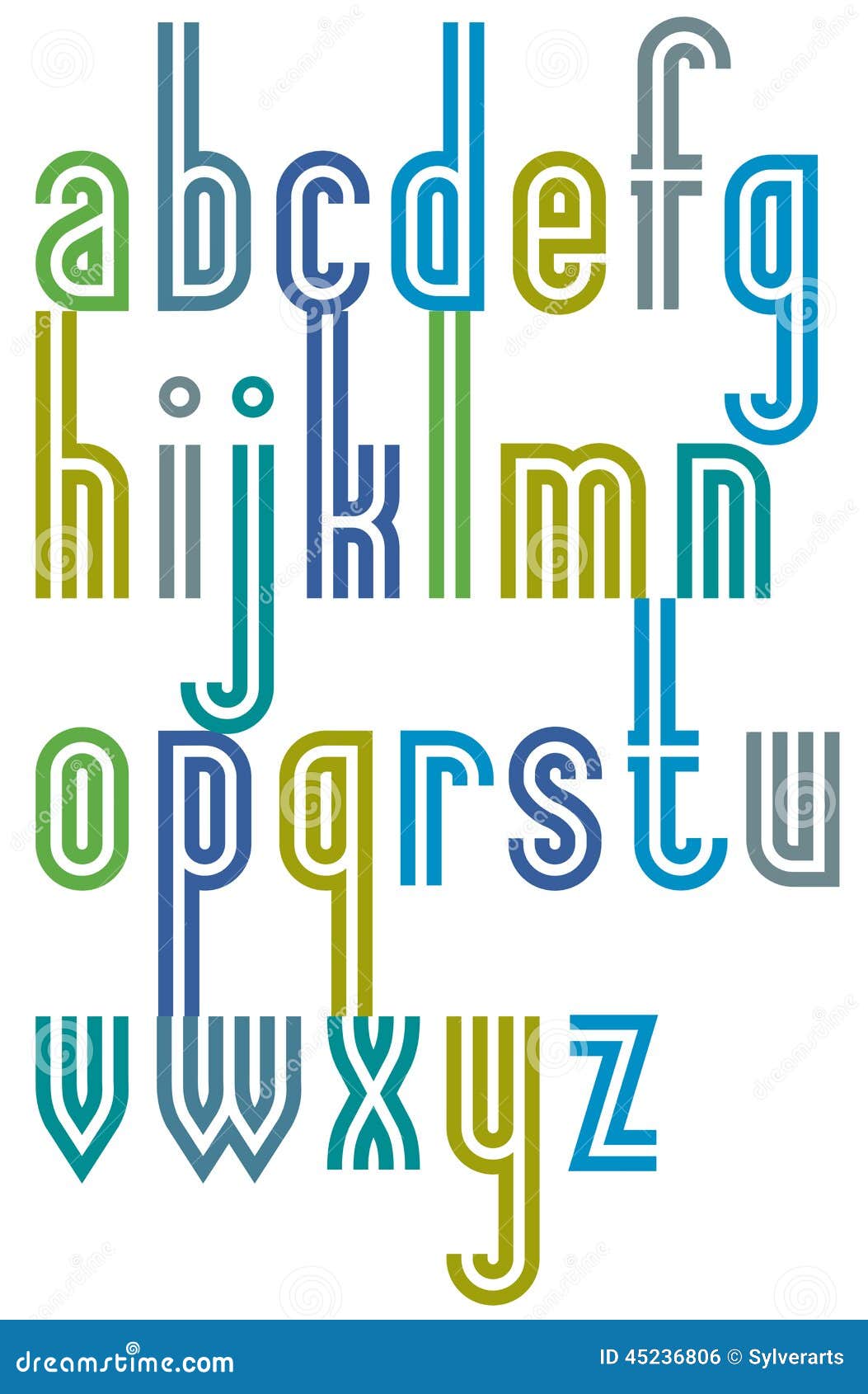 Poster Colorful Striped Font, Cartoon Lower Case Letters. Stock Vector