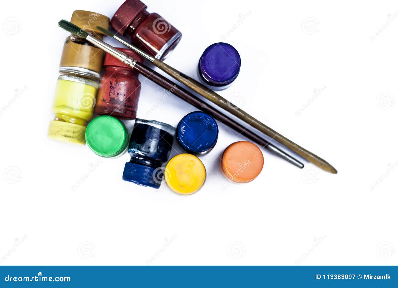 Poster Colors with Paint Brush Isolated on White. Stock Image Image