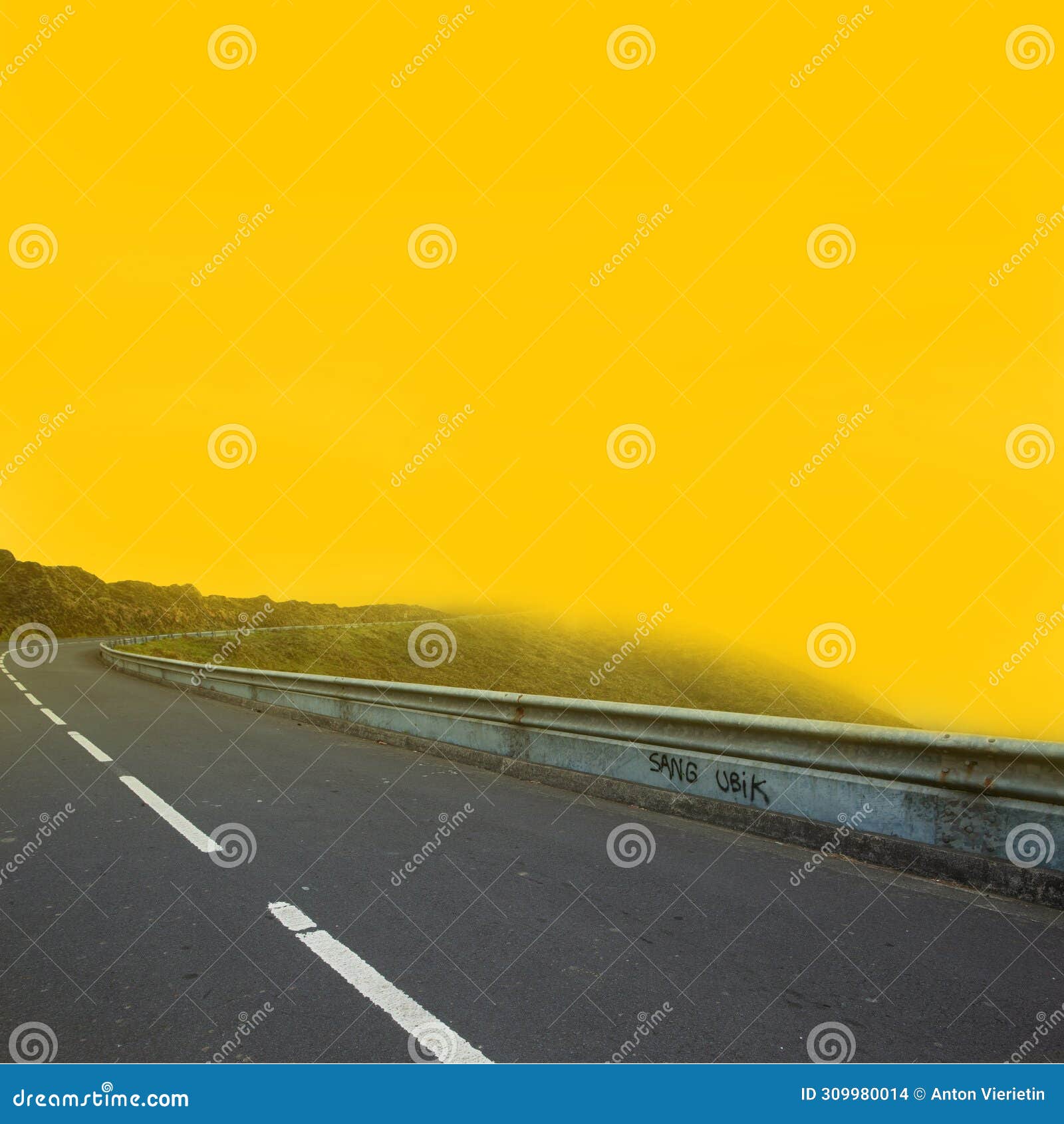 poster. contemporary art collage. long road in neon yellow fog. urban street style.