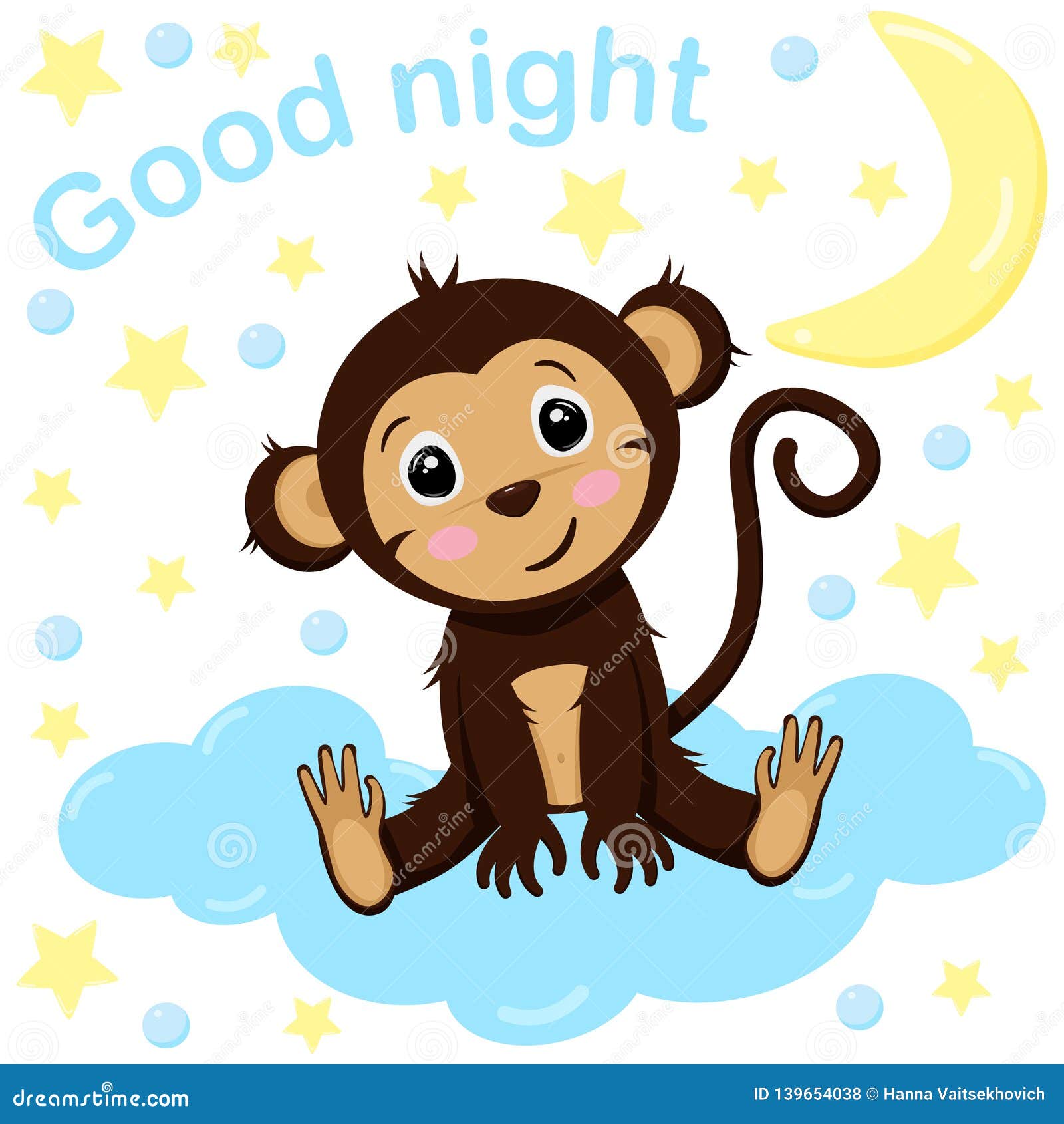 Poster Good Night Cute Monkey- Vector, Illustration, Eps Stock Vector ...