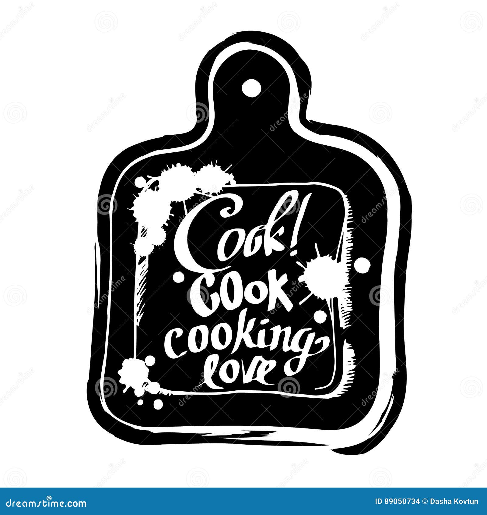 Poster Cutting Board Lettering Lets Cook Something Yummy. Stock Vector
