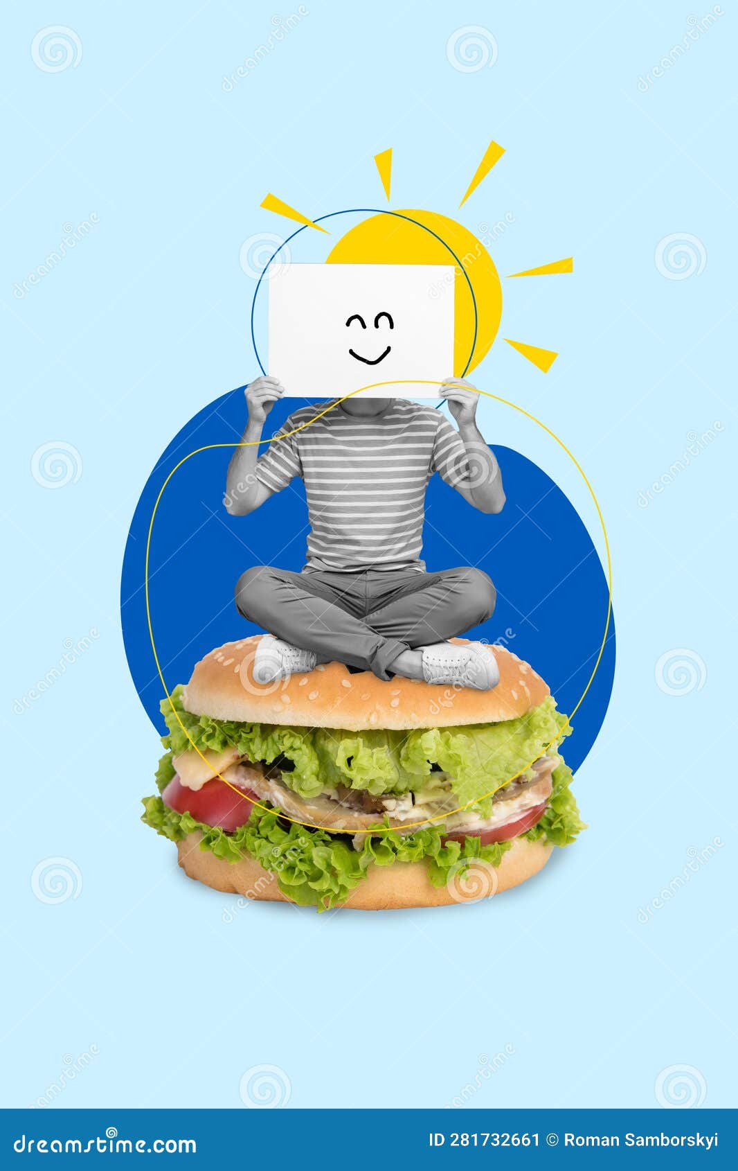 Poster 3d Collage Picture Banner of Funky Person Sitting Big Size Meat ...