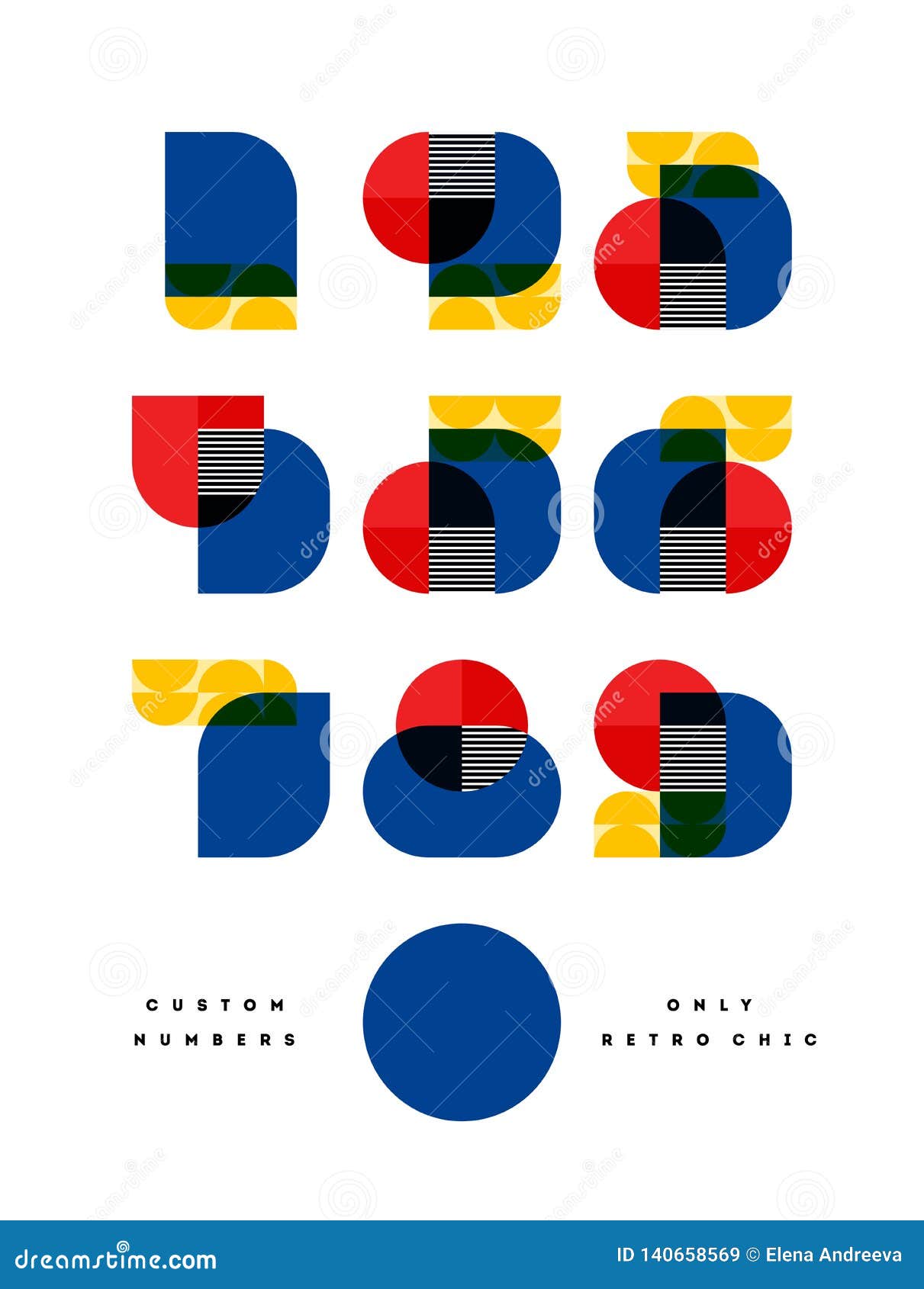 poster with elegant only retro chic font of numbers in bauhaus style. modern numeral s in multiply blend mode