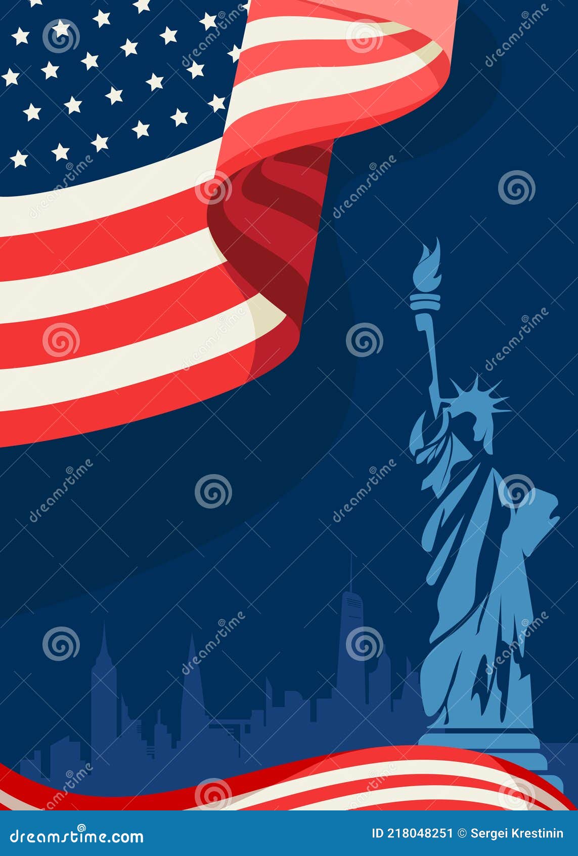 Poster with Flag and Statue of Liberty. Stock Vector - Illustration of ...
