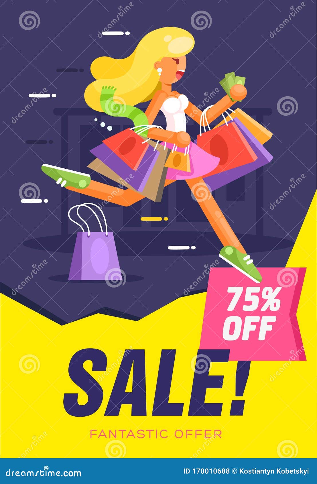 Poster or Flyer Design Template with Young Running To Sale Woman Within Running Flyer Template