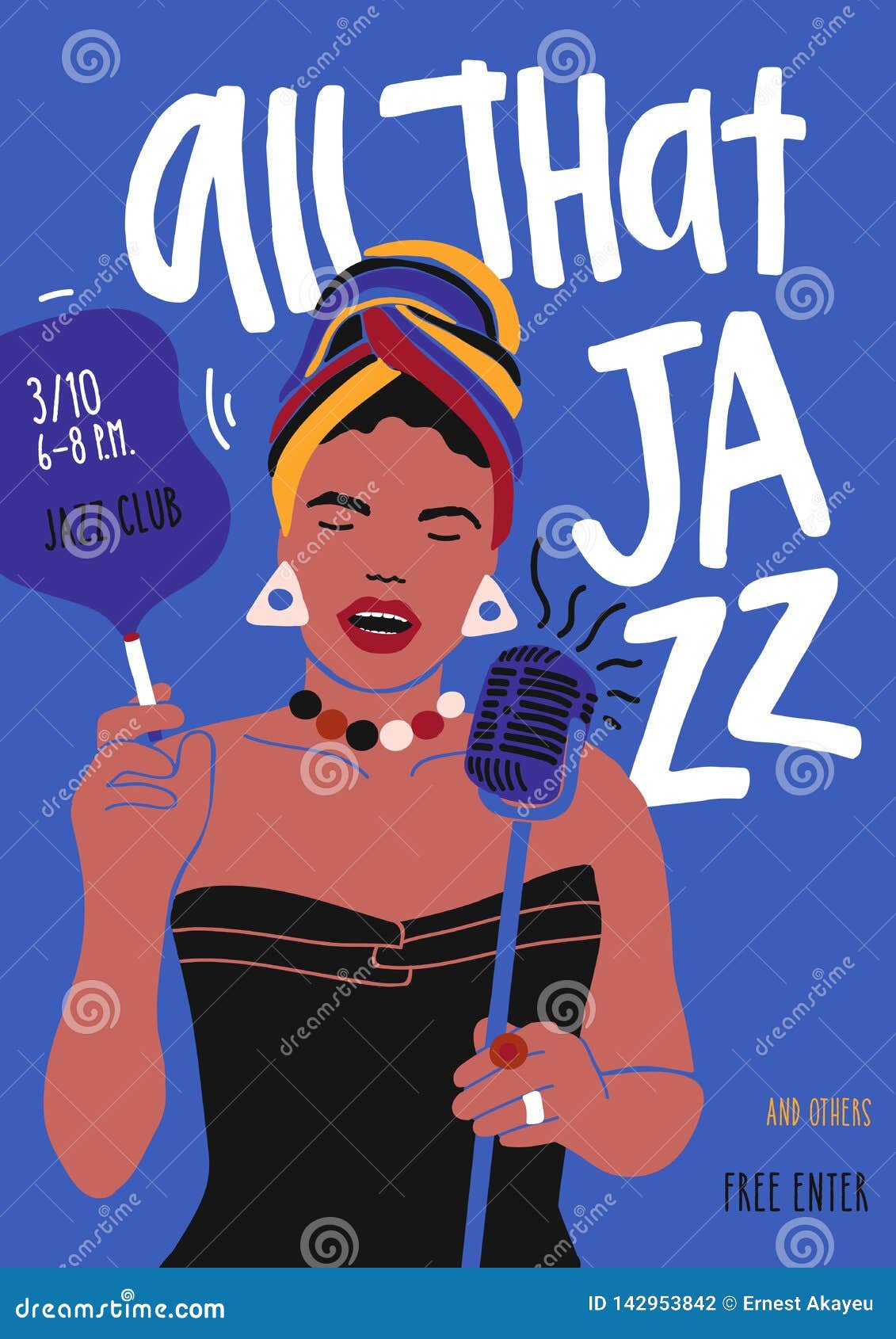 poster or flyer template for jazz music performance with african american female singer, woman vocalist or soloist with