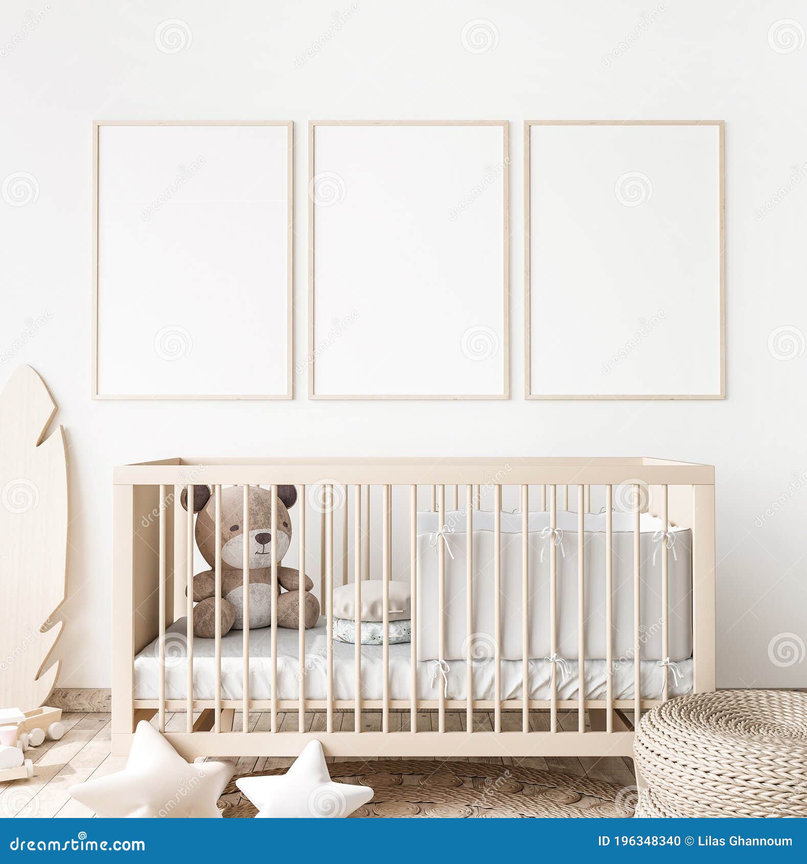 poster frame mock up in child bedroom, scandinavian unisex nursery 