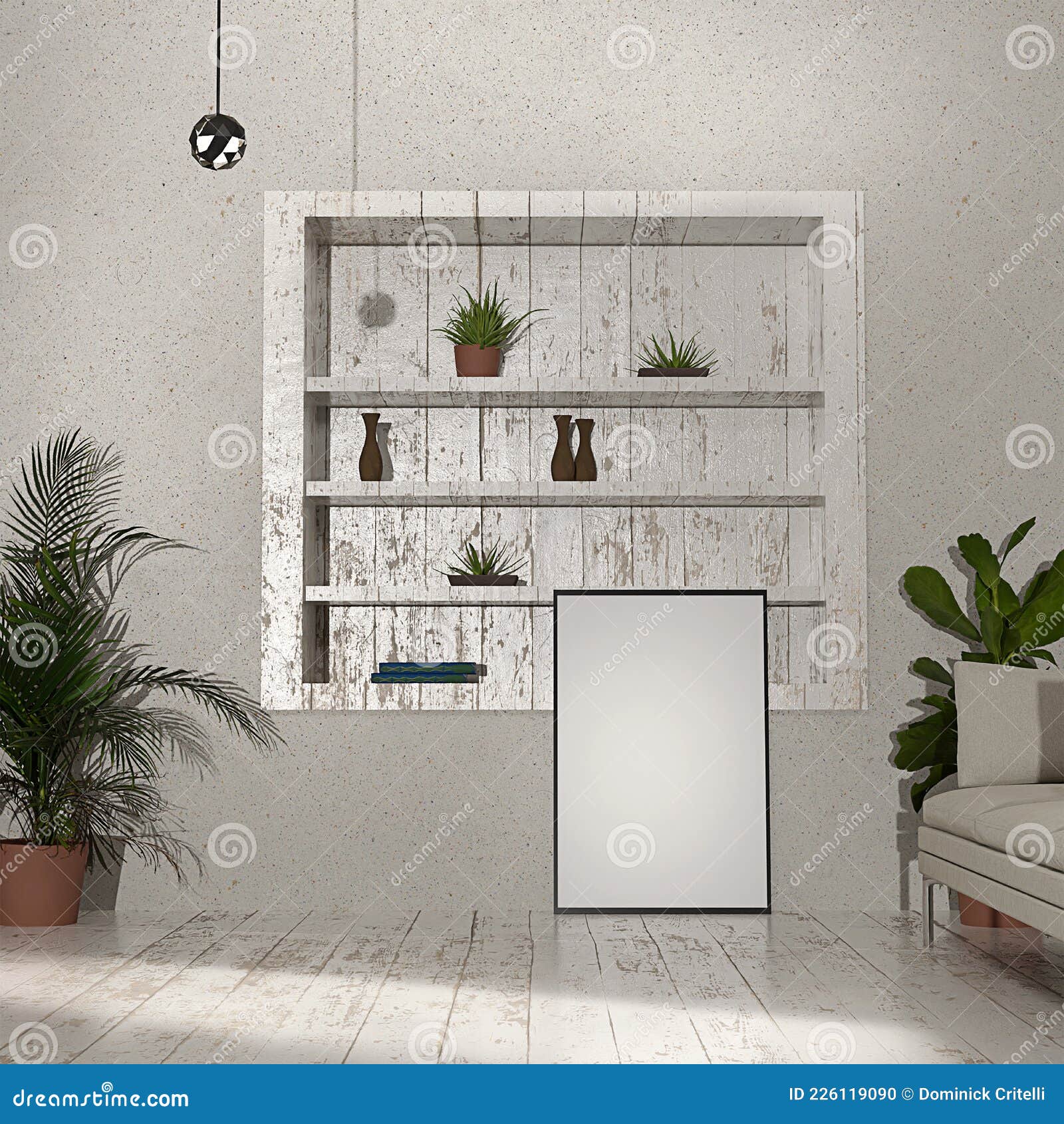 poster frame mocked up in modern interior background, book shelf nook, minimalistic style, 3d render, 3d 