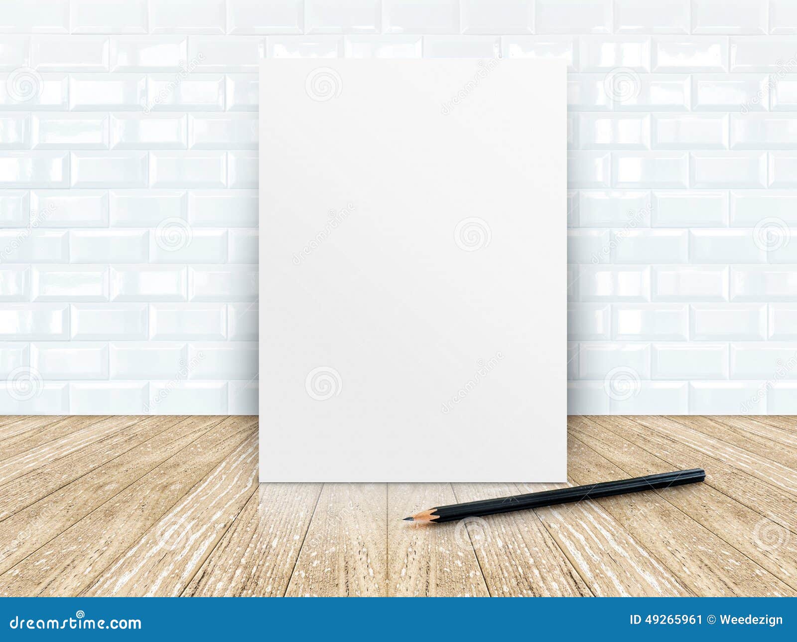 Poster Frame At Tiles Ceramic Wall And Wooden Floor Stock Image